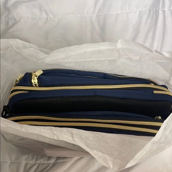 Multi-Pocket Travel Backpack - Navy & Gold - Picture 3 of 9